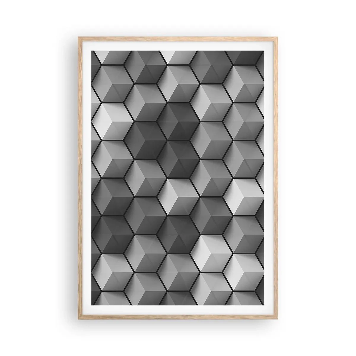 Póster en marco roble claro - Rompecabezas cubista - 70x100 cm