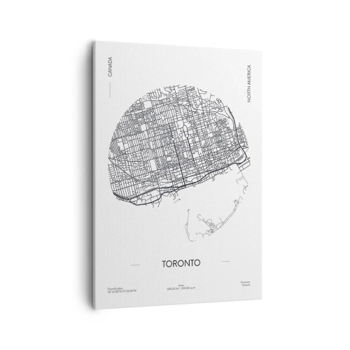 Cuadro sobre lienzo - Impresión de Imagen - Un mapa de Toronto en un estilo minimalista en blanco y negro - 50x70cm - Anatomía de Toronto - Decoración de pared moderna para salón y dormitorio ARTTOR