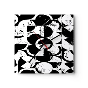Reloj de pared - Reloj de vidrio - Patrón geométrico abstracto en blanco y negro con efecto vintage. - 30x30cm - El blanco es blanco y el negro es negro - Decoración de pared moderna para salón y dormitorio ARTTOR