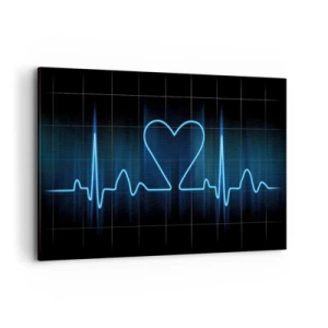 Cuadro sobre lienzo - Impresión de Imagen - Una línea salvavidas con un corazón sobre un fondo de monitoreo médico en tonos azules. - 120x80cm - El ritmo del corazón - Decoración de pared moderna para salón y dormitorio ARTTOR