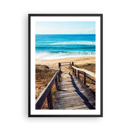 Póster en marco negro - Camino de madera que conduce a la playa con vistas al mar. - 50x70cm - ¡Corre! - Decoración de pared moderna para salón y dormitorio ARTTOR