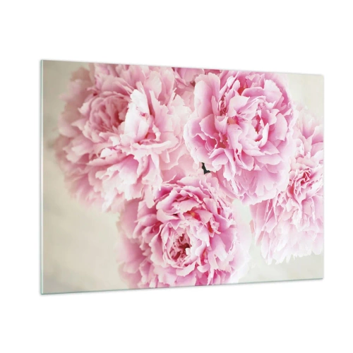 Cuadro sobre vidrio - Impresiones sobre Vidrio - Un ramo de peonías rosas sobre un fondo claro. - 100x70cm - En el esplendor del rosa - Decoración de pared moderna para salón y dormitorio ARTTOR