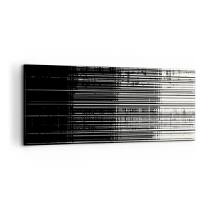 Cuadro sobre lienzo - Impresión de Imagen - Composición abstracta de líneas en blanco y negro contrastantes. - 120x50cm - Ondas y vibraciones - Decoración de pared moderna para salón y dormitorio ARTTOR