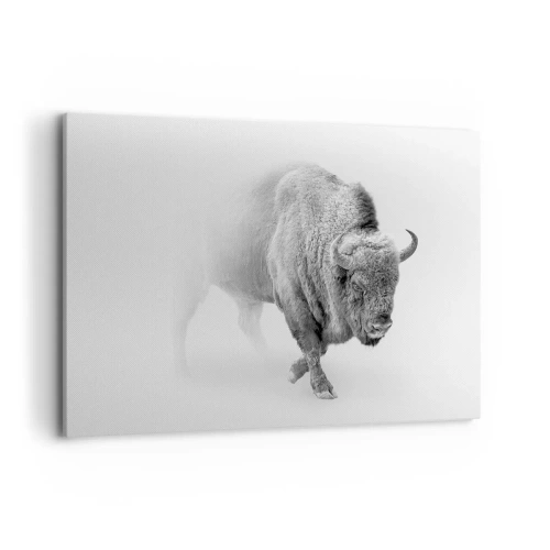 Cuadro sobre lienzo - Impresión de Imagen - Bisonte blanco en un entorno minimalista - 100x70cm - Rey de la pradera - Decoración de pared moderna para salón y dormitorio ARTTOR