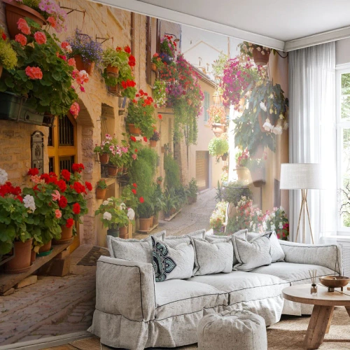 Fotomural Standard Eco - En un torrente de flores - Ciudad, Italia, hermosas calles - 200x140 cm