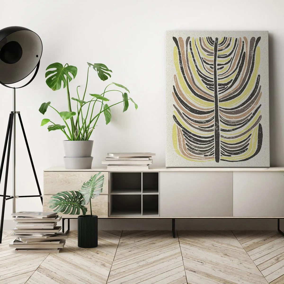 Cuadro sobre lienzo - Impresión de Imagen - Motivo abstracto de hojas en tonos tierra - 50x70cm - Abstracción vibrante - Decoración de pared moderna para salón y dormitorio ARTTOR