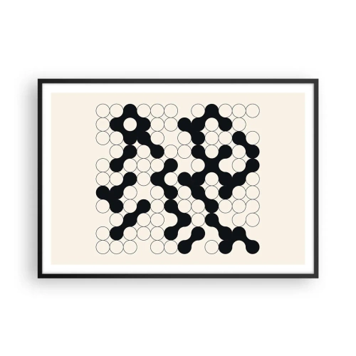Póster en marco negro - Patrones en blanco y negro con círculos sobre un fondo claro. - 100x70cm - Juego chino - una variación - Decoración de pared moderna para salón y dormitorio ARTTOR