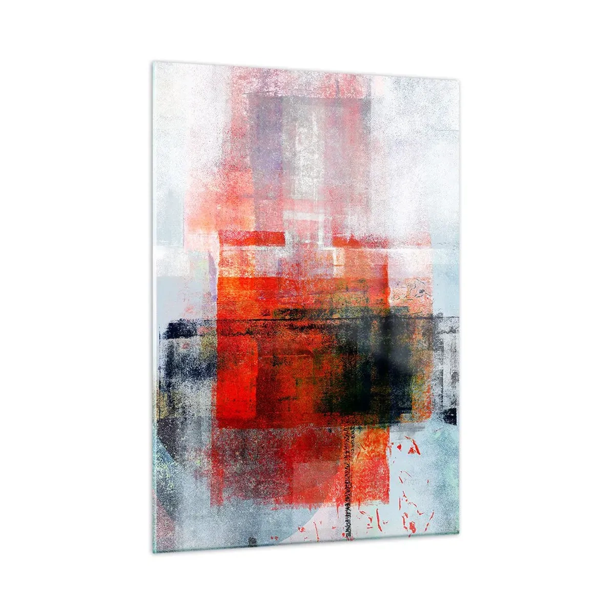 Cuadro sobre vidrio - Impresiones sobre Vidrio - Abstracción geométrica en tonos intensos de rojo y negro. - 50x70cm - Composición brillante - Decoración de pared moderna para salón y dormitorio ARTTOR