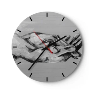 Reloj de pared - Reloj de vidrio - Manos simbólicas en tonos de gris capturadas en un estilo artístico. - 30x30cm - El comienzo... - Decoración de pared moderna para salón, cocina y dormitorio ARTTOR
