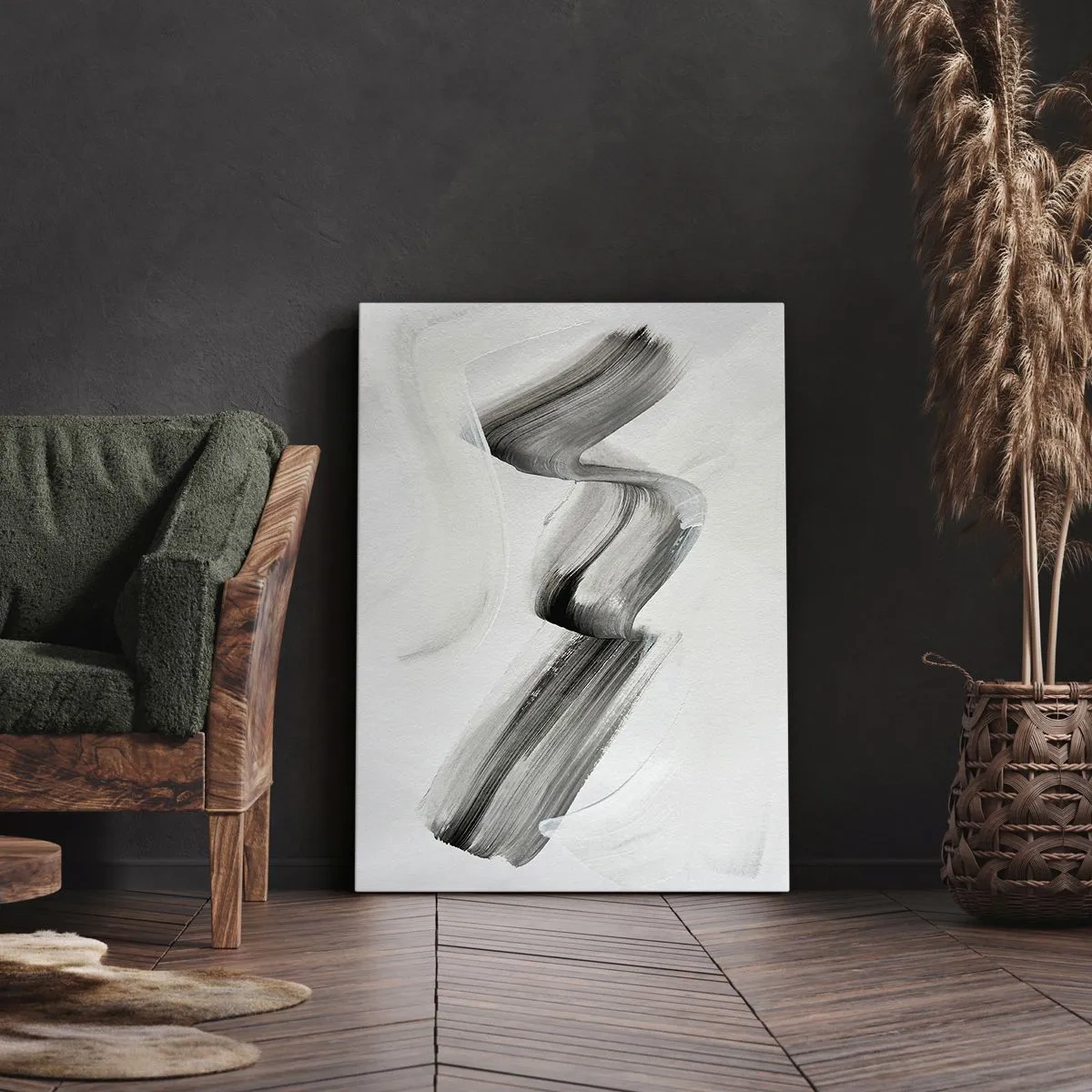 Cuadro sobre lienzo - Impresión de Imagen - Pincelada abstracta en blanco y negro sobre un fondo claro - 50x70cm - Solo por diversión - Decoración de pared moderna para salón y dormitorio ARTTOR