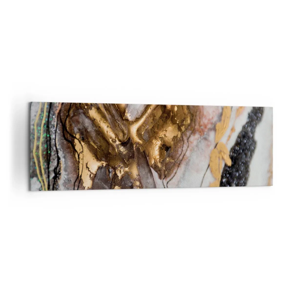 Cuadro sobre lienzo - Impresión de Imagen - Composición abstracta con elementos de oro y cristales. - 160x50cm - Elemento de la tierra - Decoración de pared moderna para salón y dormitorio ARTTOR