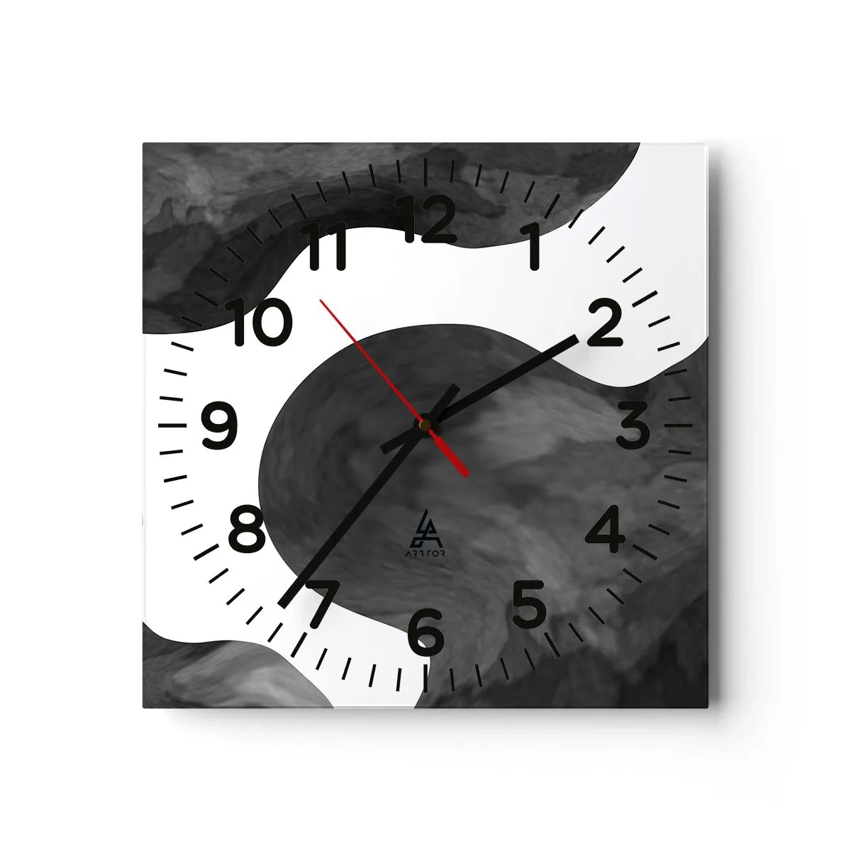 Reloj de pared - Reloj de vidrio - El blanco fluye sobre el negro - 30x30 cm