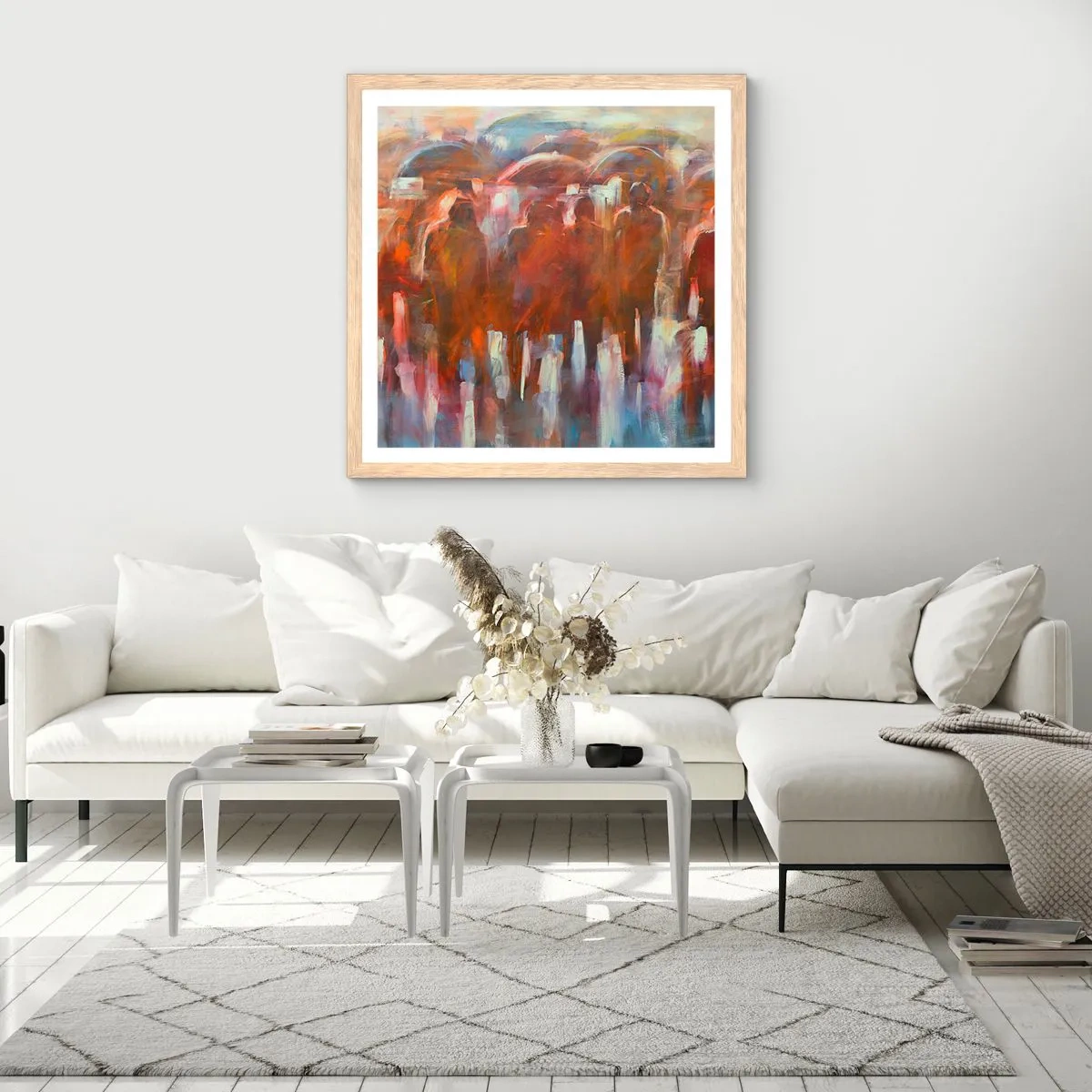 Póster en marco roble claro - Iguales entre la niebla - 60x60 cm