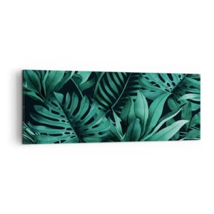 Cuadro sobre lienzo - Impresión de Imagen - Hojas tropicales en tonos de verde intenso. - 140x50cm - Profundidad del verde tropical - Decoración de pared moderna para salón y dormitorio ARTTOR