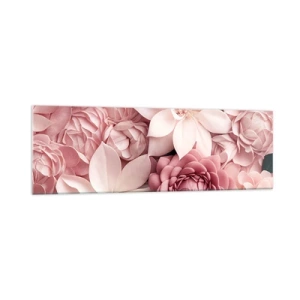 Cuadro sobre vidrio - Impresiones sobre Vidrio - Flores en tonos rosa y blanco en un enfoque artístico. - 160x50cm - Entre pétalos rosas - Decoración de pared moderna para salón y dormitorio ARTTOR