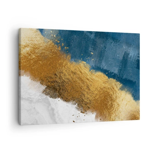 Cuadro sobre lienzo - Impresión de Imagen - Una composición abstracta en tonos dorados, azules y blancos. - 70x50cm - Los colores del verano - Decoración de pared moderna para salón y dormitorio ARTTOR