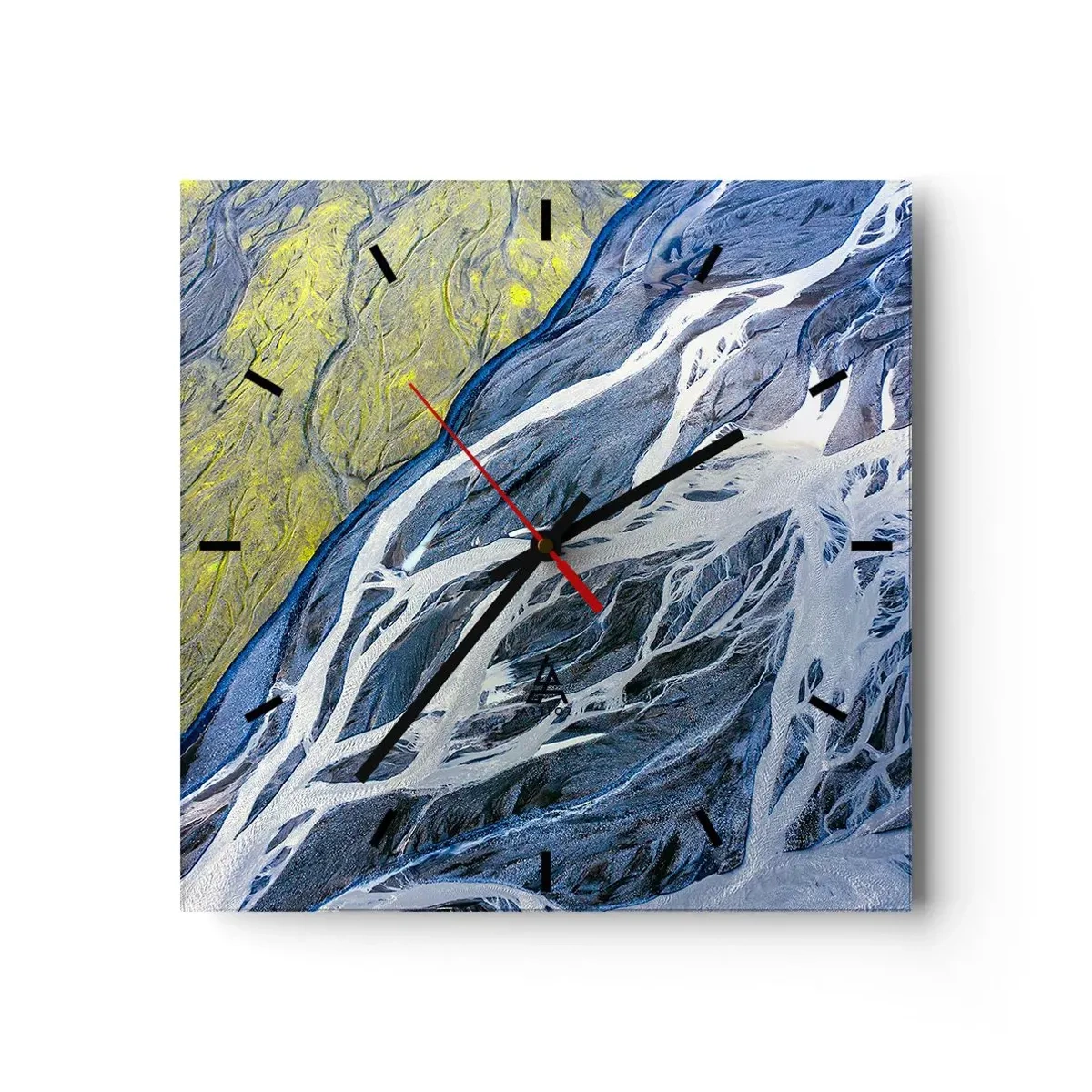 Reloj de pared - Reloj de vidrio - Vista aérea abstracta de lechos de ríos serpenteantes - 30x30cm - Las pinturas rupestres de la naturaleza - Decoración de pared moderna para salón y dormitorio ARTTOR