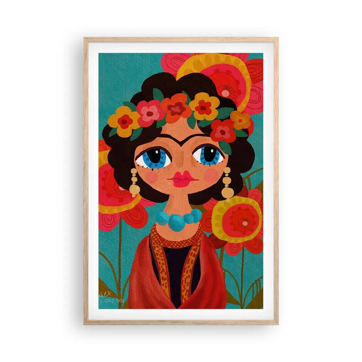 Póster en marco roble claro - La doncella amapola - 61x91 cm