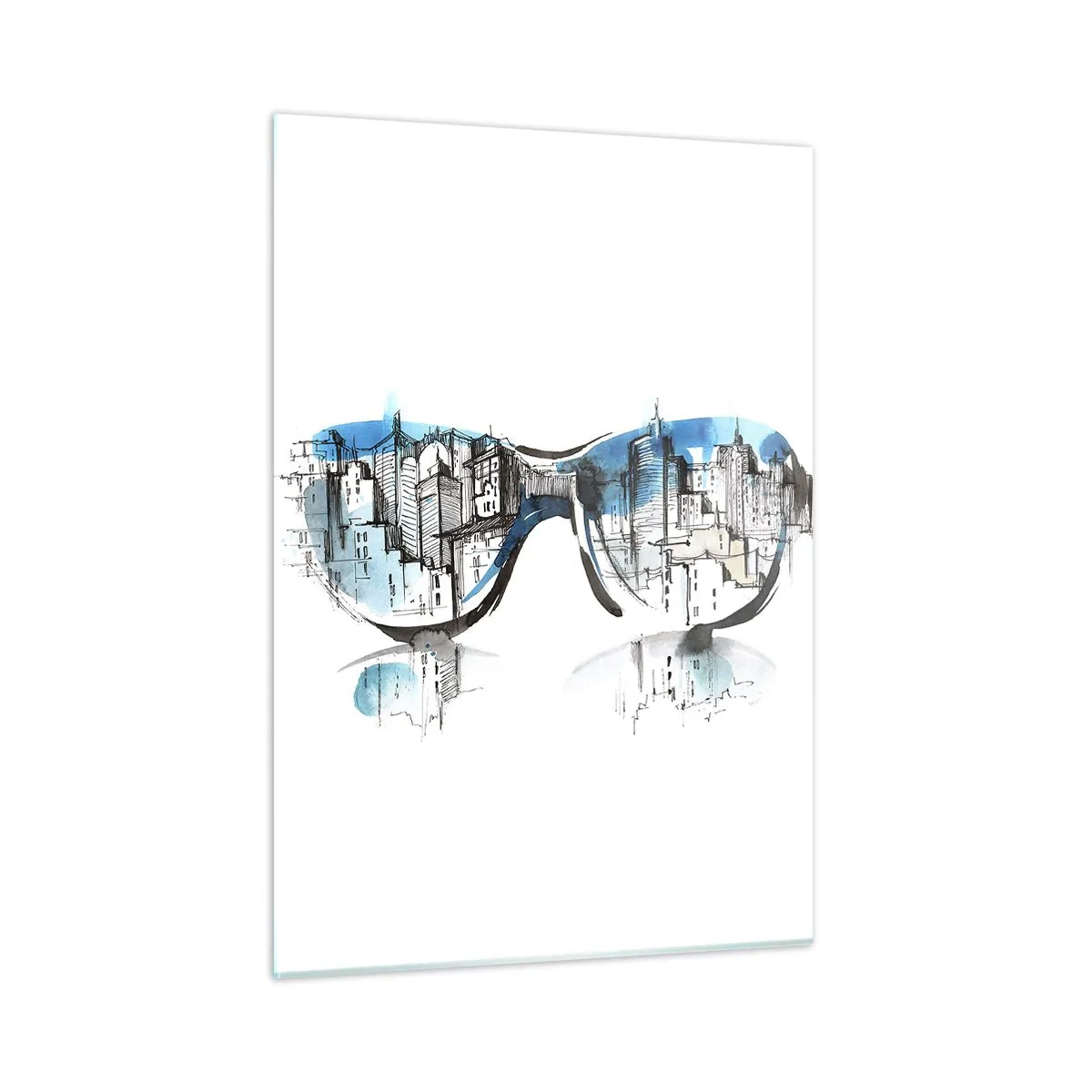 Cuadro sobre vidrio - Impresiones sobre Vidrio - El panorama de la ciudad reflejado en las gafas de sol - 50x70cm - La elegancia de la gran ciudad - Decoración de pared moderna para salón y dormitorio ARTTOR