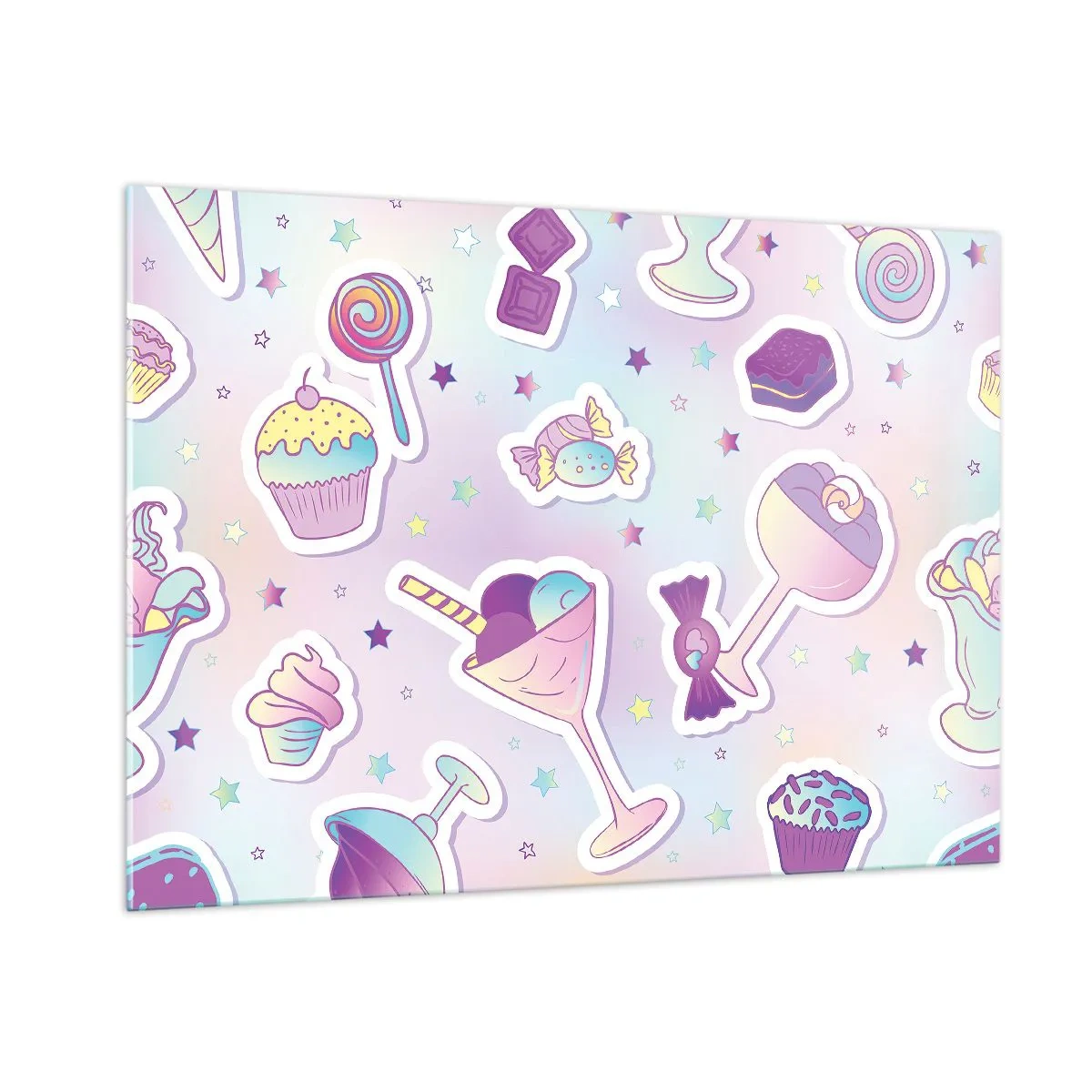Cuadro sobre vidrio - Impresiones sobre Vidrio - Motivo de dulces coloridos con fondo pastel. - 100x70cm - Cumplir años todos los días - Decoración de pared moderna para salón y dormitorio ARTTOR