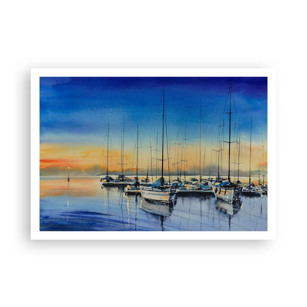 Póster - Puerto de yates al atardecer con reflejos en el agua - 100x70cm - El final de un buen día - Decoración de pared moderna para salón y dormitorio ARTTOR