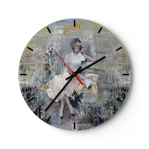 Reloj de pared - Reloj de vidrio - Una mujer con un vestido de estilo impresionista. - 30x30cm - Clásica y moderna - Decoración de pared moderna para salón, cocina y dormitorio ARTTOR
