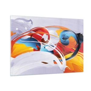 Cuadro sobre vidrio - Impresiones sobre Vidrio - Una composición abstracta de formas y líneas coloridas. - 100x70cm - Danza de los elementos - Decoración de pared moderna para salón y dormitorio ARTTOR