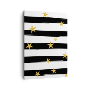 Cuadro sobre lienzo - Impresión de Imagen - Rayas blancas y negras con estrellas doradas - 50x70cm - Todos hemos nacido bajo una estrella de la suerte - Decoración de pared moderna para salón y dormitorio ARTTOR