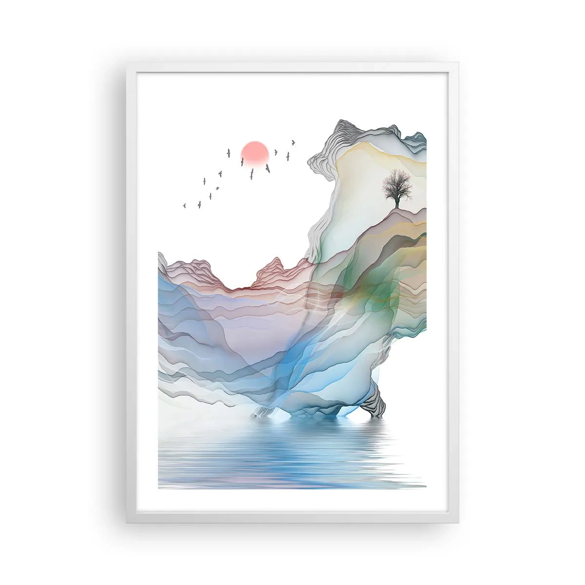 Póster en marco blanco - Hacia las montañas de cristal - 50x70 cm