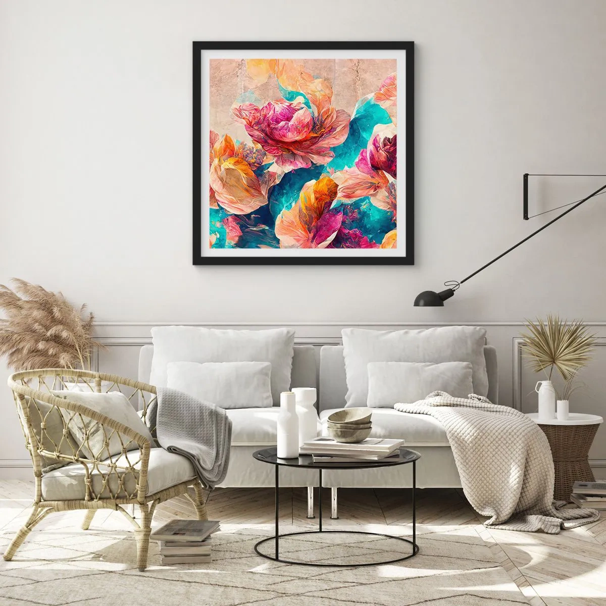 Póster en marco negro - El colorido esplendor de un ramo - 30x30 cm