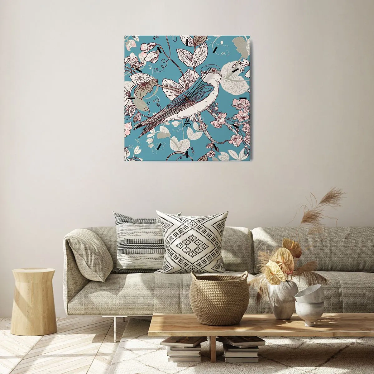 Reloj de pared - Reloj de vidrio - En el cerezo - 30x30 cm