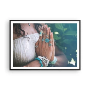 Póster en marco negro - Manos decoradas con joyas boho - 100x70cm - Conocimiento interior - Decoración de pared moderna para salón y dormitorio ARTTOR