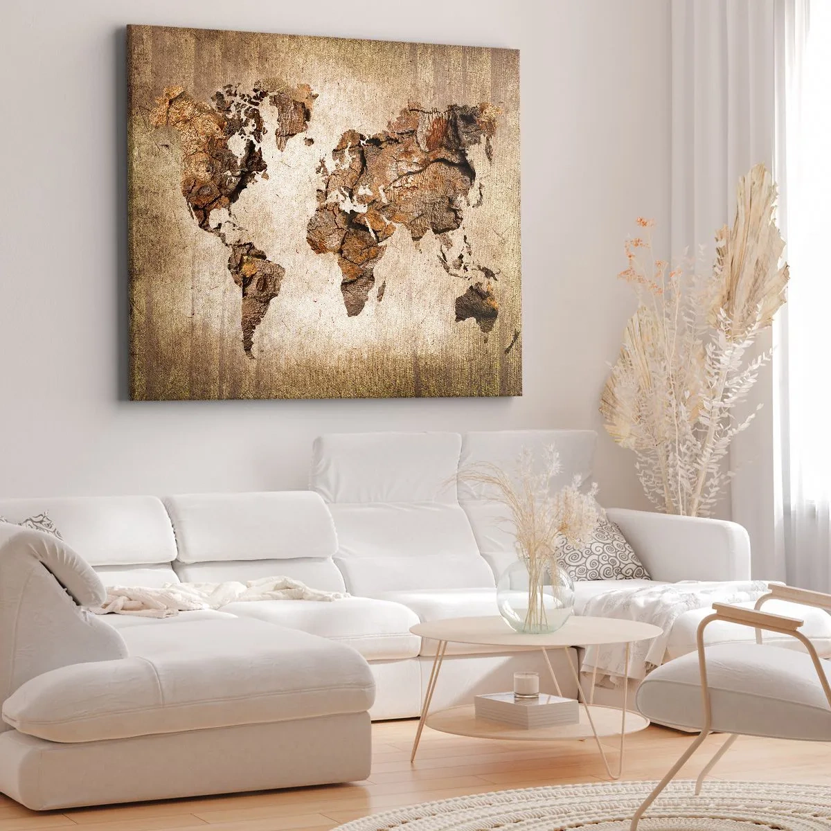 Cuadro sobre lienzo - Impresión de Imagen - Un mapa del mundo en estilo rústico de madera. - 120x80cm - El descubrimiento del mundo - Decoración de pared moderna para salón y dormitorio ARTTOR