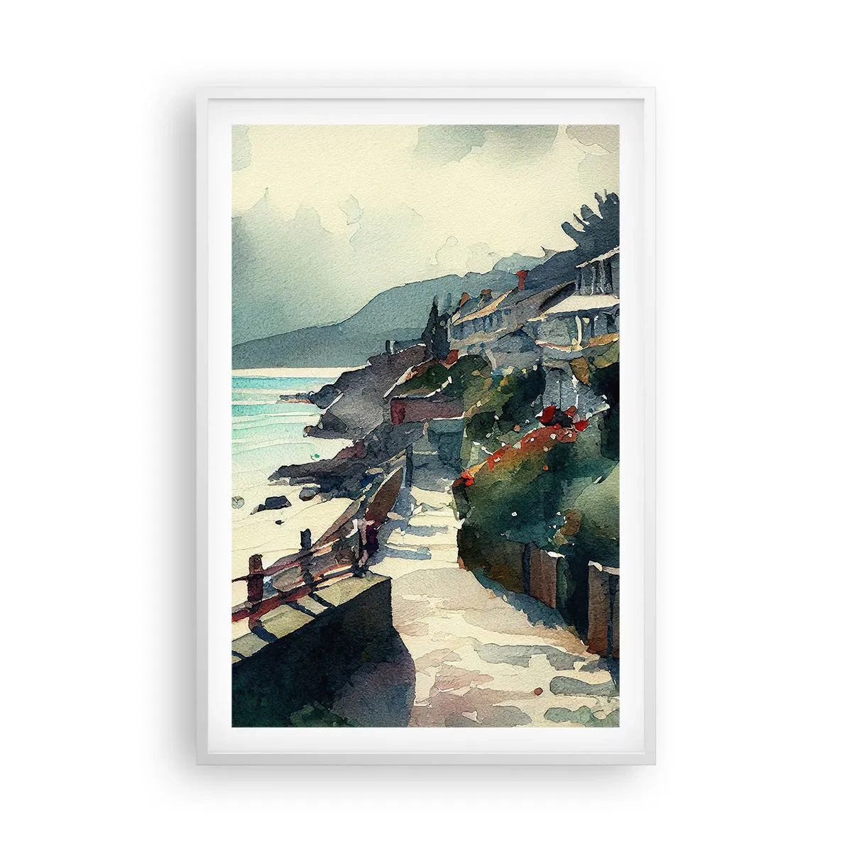 Póster en marco blanco - Ciudad mediterránea - 61x91 cm