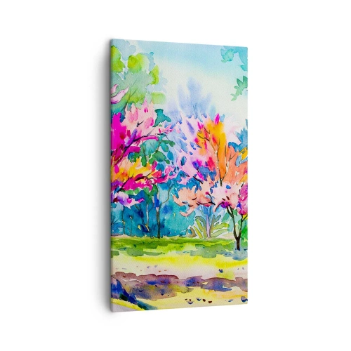 Cuadro sobre lienzo - Impresión de Imagen - Un jardín de arco iris en el esplendor de la primavera - 45x80 cm