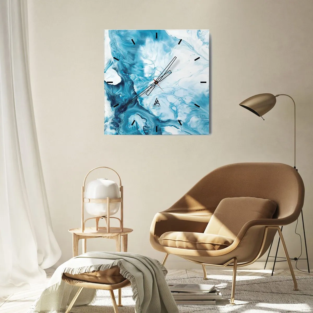 Reloj de pared - Reloj de vidrio - Patrón abstracto en tonos azules - 30x30cm - Un concierto azul - Decoración de pared moderna para salón y dormitorio ARTTOR