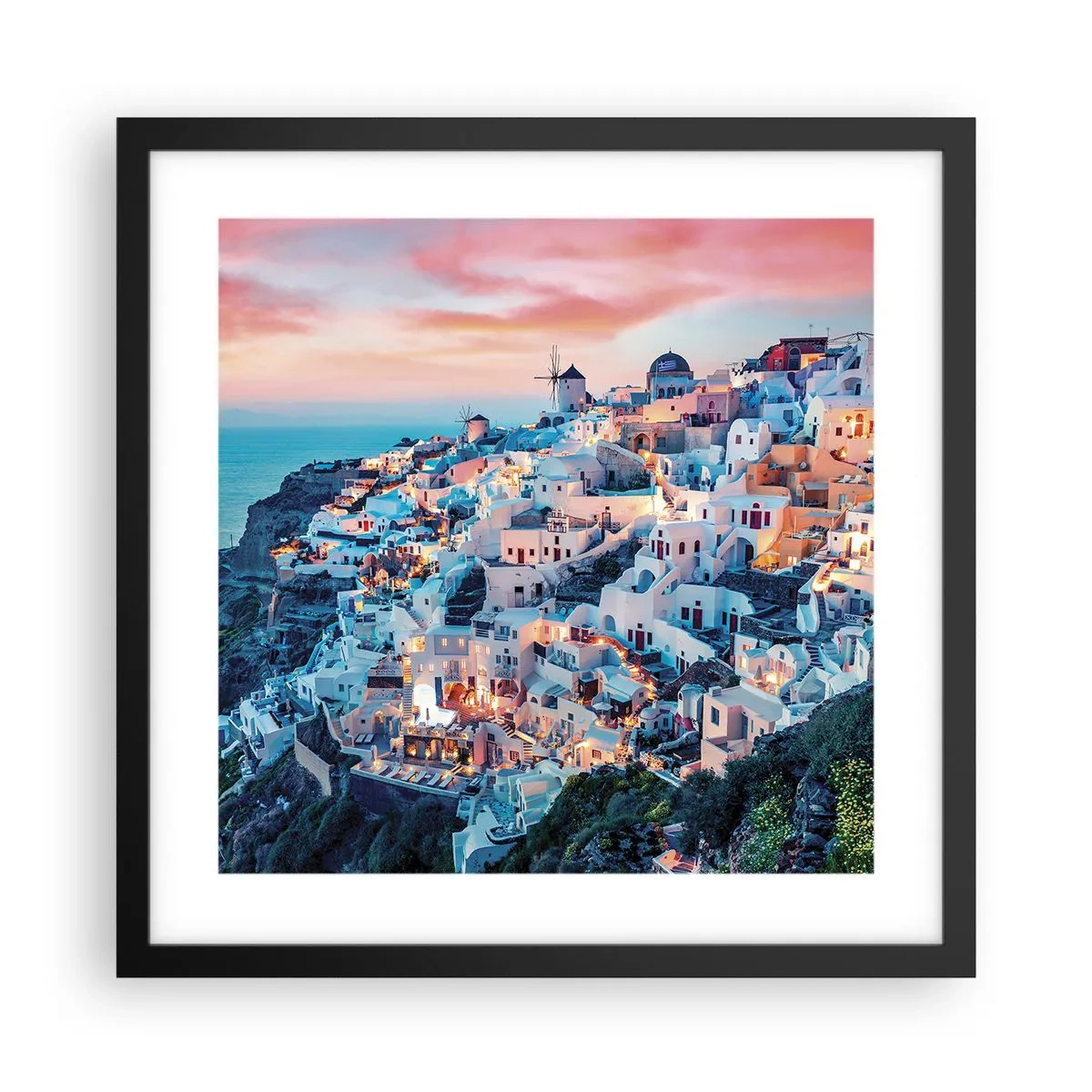 Póster en marco negro - Vacaciones en Grecia - 40x40 cm