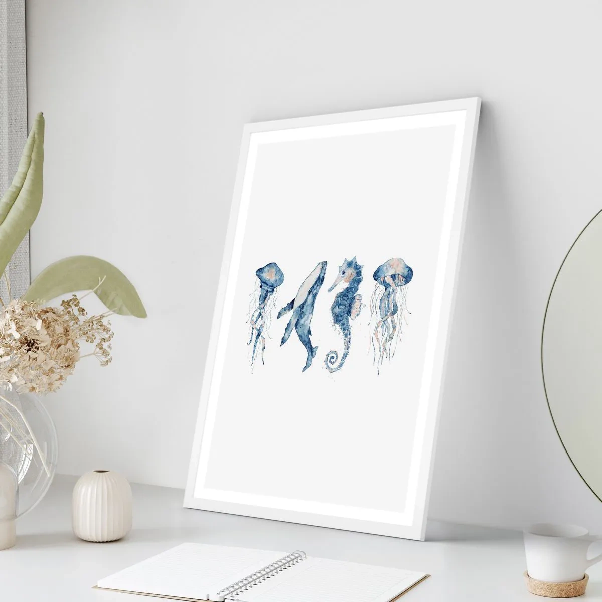 Póster en marco blanco - Fauna marina - 61x91 cm