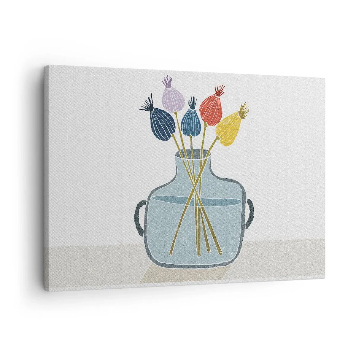 Cuadro sobre lienzo - Impresión de Imagen - Flores secas de colores en un jarrón sobre un fondo blanco. - 70x50cm - Como una semilla de amapola - Decoración de pared moderna para salón y dormitorio ARTTOR