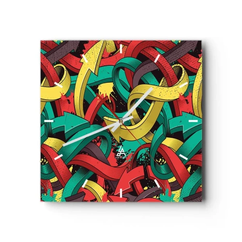 Reloj de pared - Reloj de vidrio - Flechas abstractas en colores vibrantes que crean caos. - 30x30cm - ¿Qué camino tomar? - Decoración de pared moderna para salón y dormitorio ARTTOR
