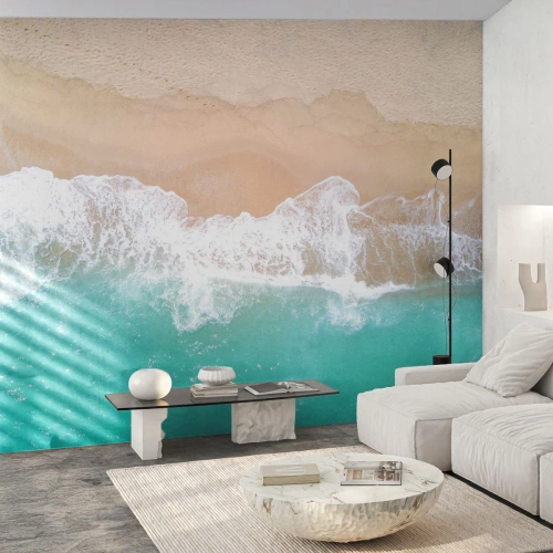 Fotomural Premium Sand - Vista aérea de la playa y las olas del océano. - 100x70cm - Un toque acariciador - Decoración de pared moderna para salón y dormitorio ARTTOR