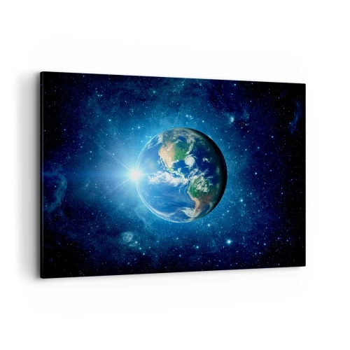 Cuadro sobre lienzo - Impresión de Imagen - La Tierra en el espacio rodeada de estrellas y luz. - 100x70cm - Estamos en el cielo - Decoración de pared moderna para salón y dormitorio ARTTOR