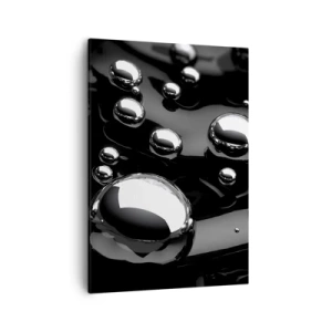 Cuadro sobre lienzo - Impresión de Imagen - Gotas abstractas sobre una superficie negra - 50x70cm - De las negras profundidades - Decoración de pared moderna para salón y dormitorio ARTTOR