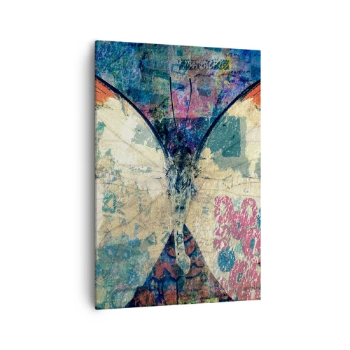 Cuadro sobre lienzo - Impresión de Imagen - Mariposa en un fondo artístico abstracto con detalles coloridos. - 70x100cm - Sutil fragilidad - Decoración de pared moderna para salón y dormitorio ARTTOR