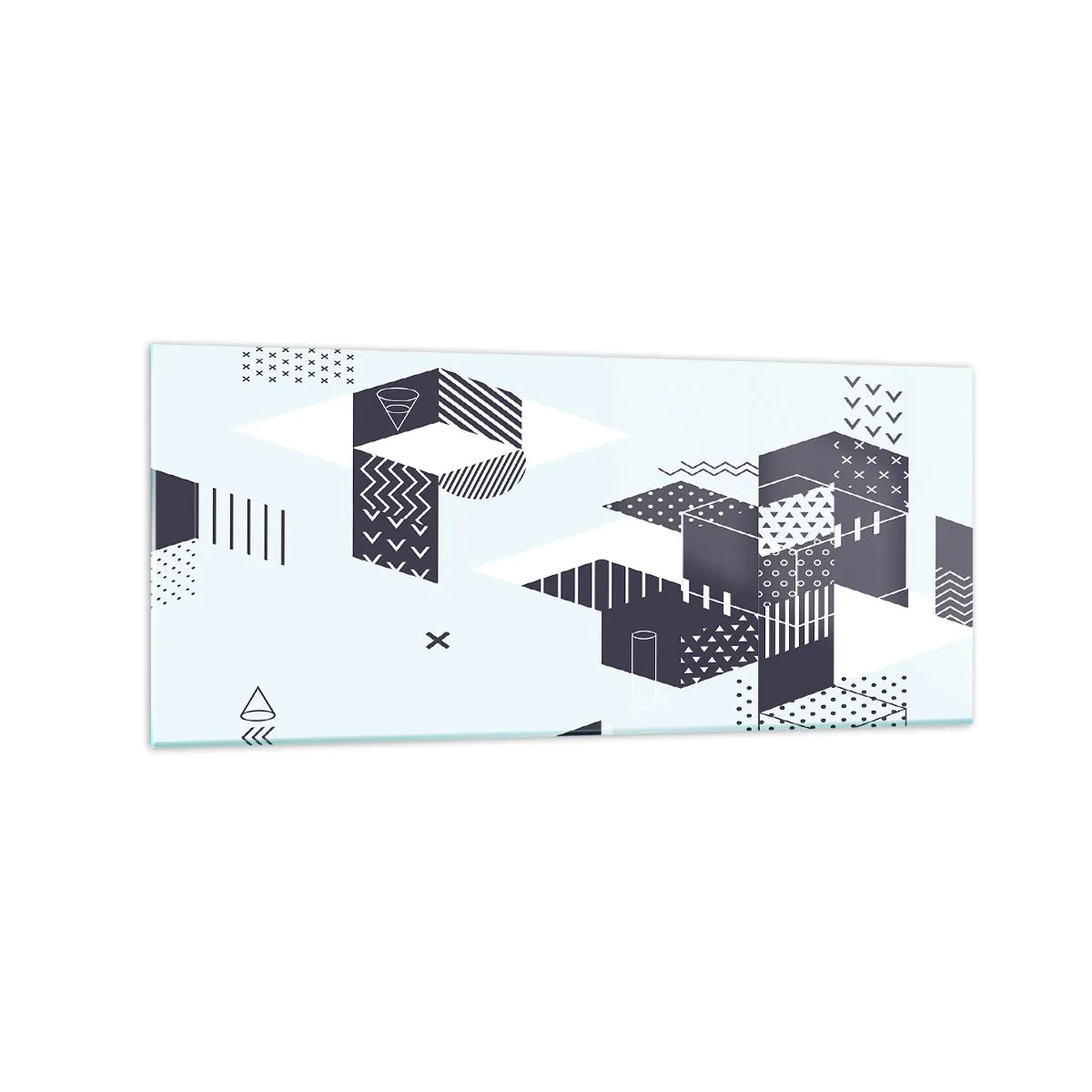 Cuadro sobre vidrio - Impresiones sobre Vidrio - Gráficos geométricos modernos en tonos blanco y azul marino. - 120x50cm - Las matemáticas en el alma - Decoración de pared moderna para salón y dormitorio ARTTOR