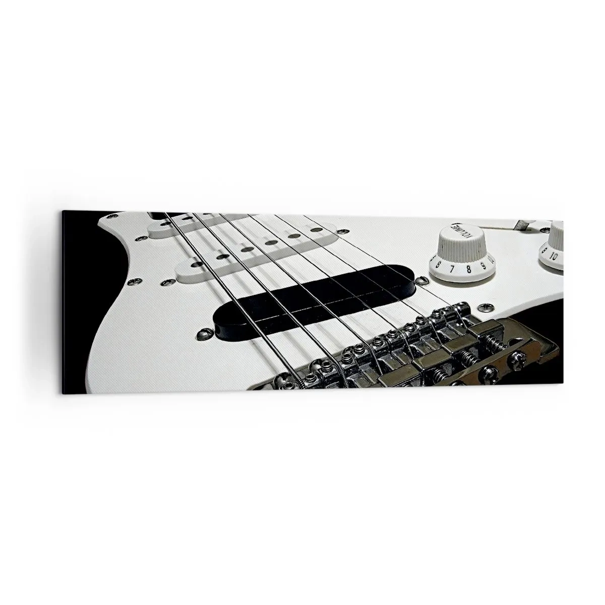 Cuadro sobre lienzo - Impresión de Imagen - Primer plano de una guitarra eléctrica blanca sobre fondo negro. - 160x50cm - Oculto en blanco está el sonido - Decoración de pared moderna para salón y dormitorio ARTTOR