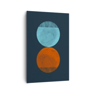 Cuadro sobre lienzo - Impresión de Imagen - Diseño minimalista de dos ruedas en azul y naranja. - 80x120cm - ¿Solo geometría? - Decoración de pared moderna para salón y dormitorio ARTTOR