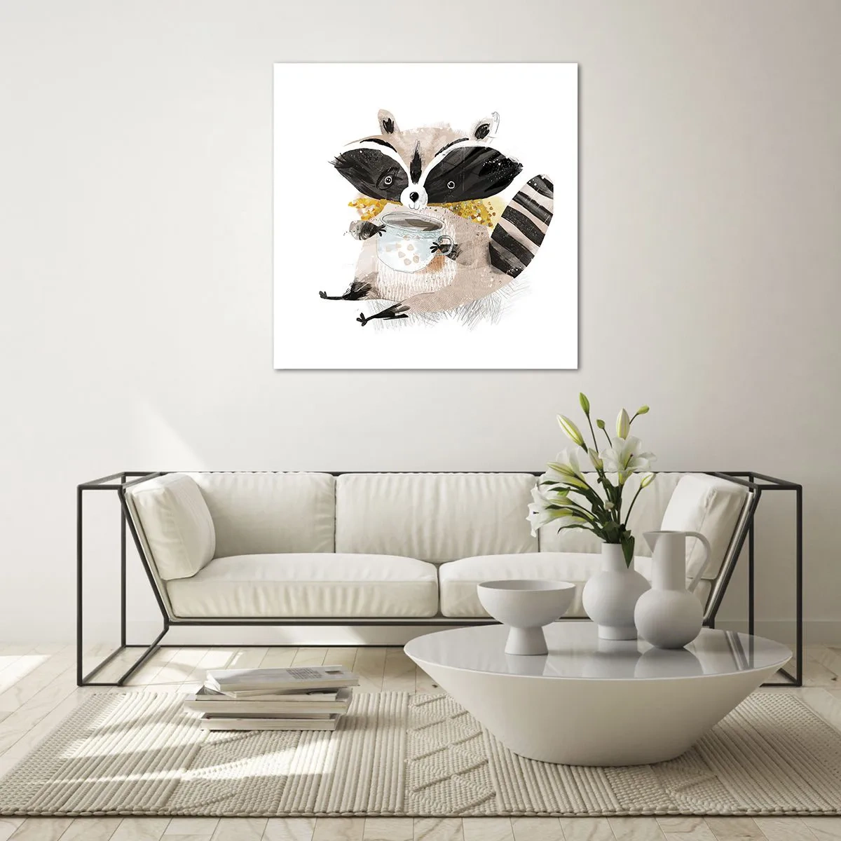 Cuadro sobre vidrio - Impresiones sobre Vidrio - Mi amigo mapache - 50x50 cm