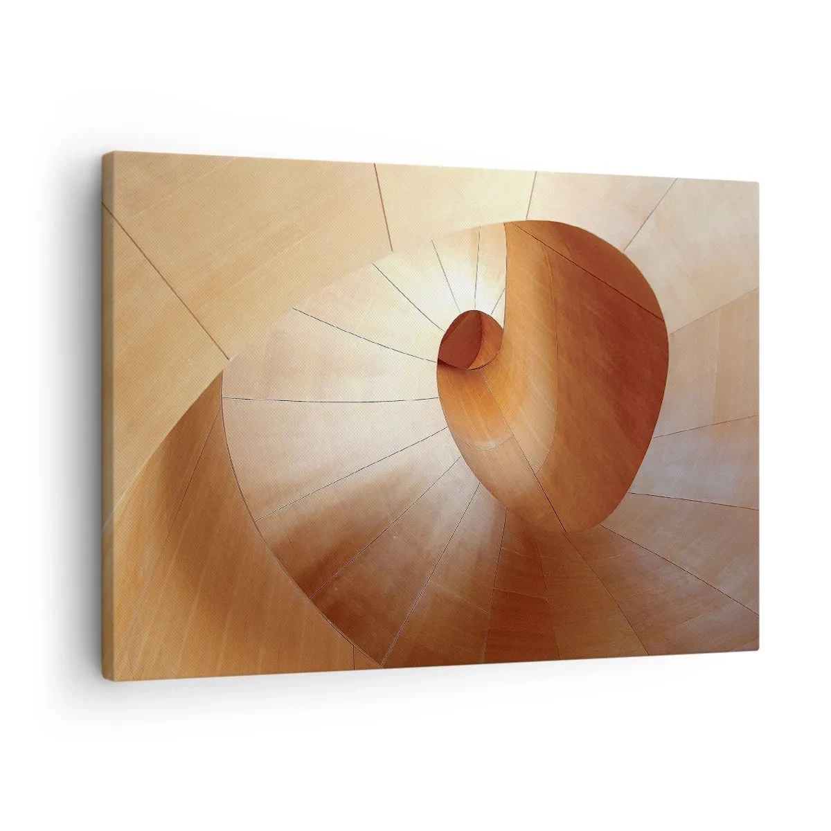 Cuadro sobre lienzo - Impresión de Imagen - Espiral abstracta en tonos madera y marrón claro. - 70x50cm - Serpentina arquitectónica - Decoración de pared moderna para salón y dormitorio ARTTOR