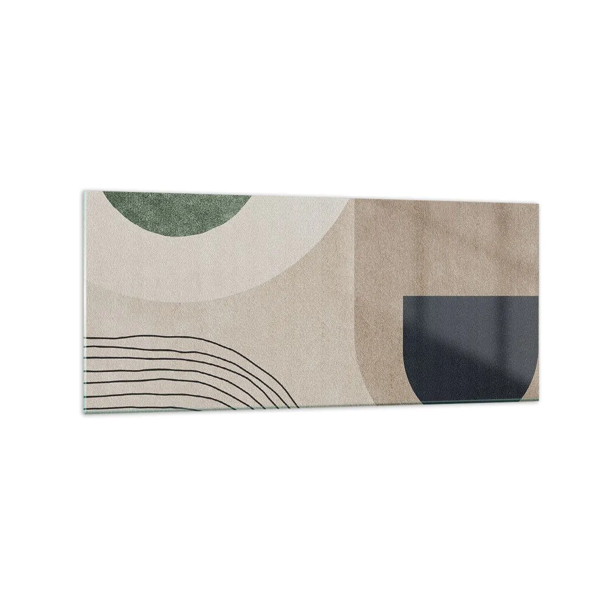 Cuadro sobre vidrio - Impresiones sobre Vidrio - Formas geométricas en tonos beige y verde. - 120x50cm - La delicadeza de un óvalo - Decoración de pared moderna para salón y dormitorio ARTTOR